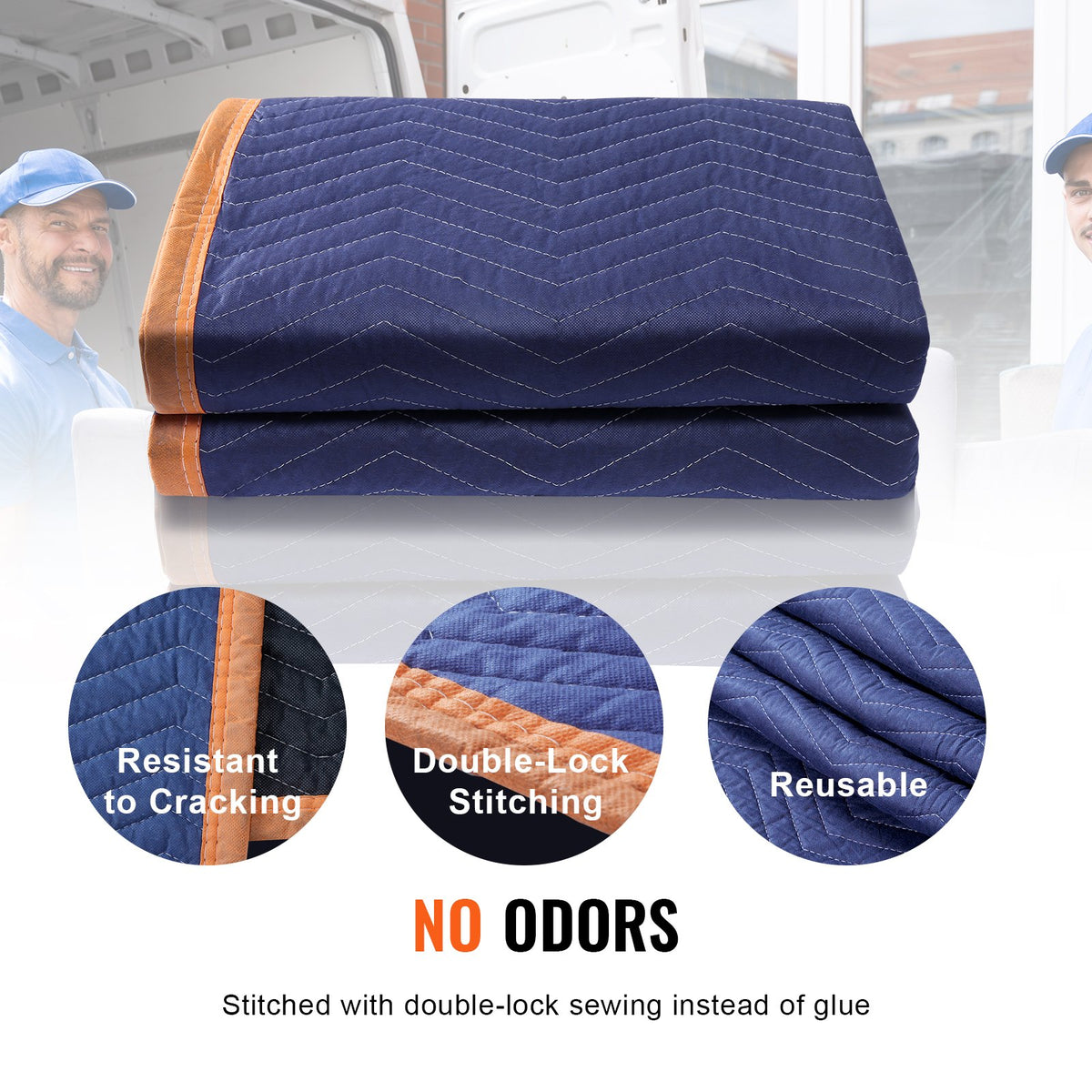 Moving Blankets, 203.2 x 182.9 cm, 15.9 kg/dz Weight, 12 Packs, Professional Non-Woven & Recycled Cotton Packing Blanket, Heavy Duty Mover Pads for Protecting Furniture, Floors, Appliances, Blue/Orange