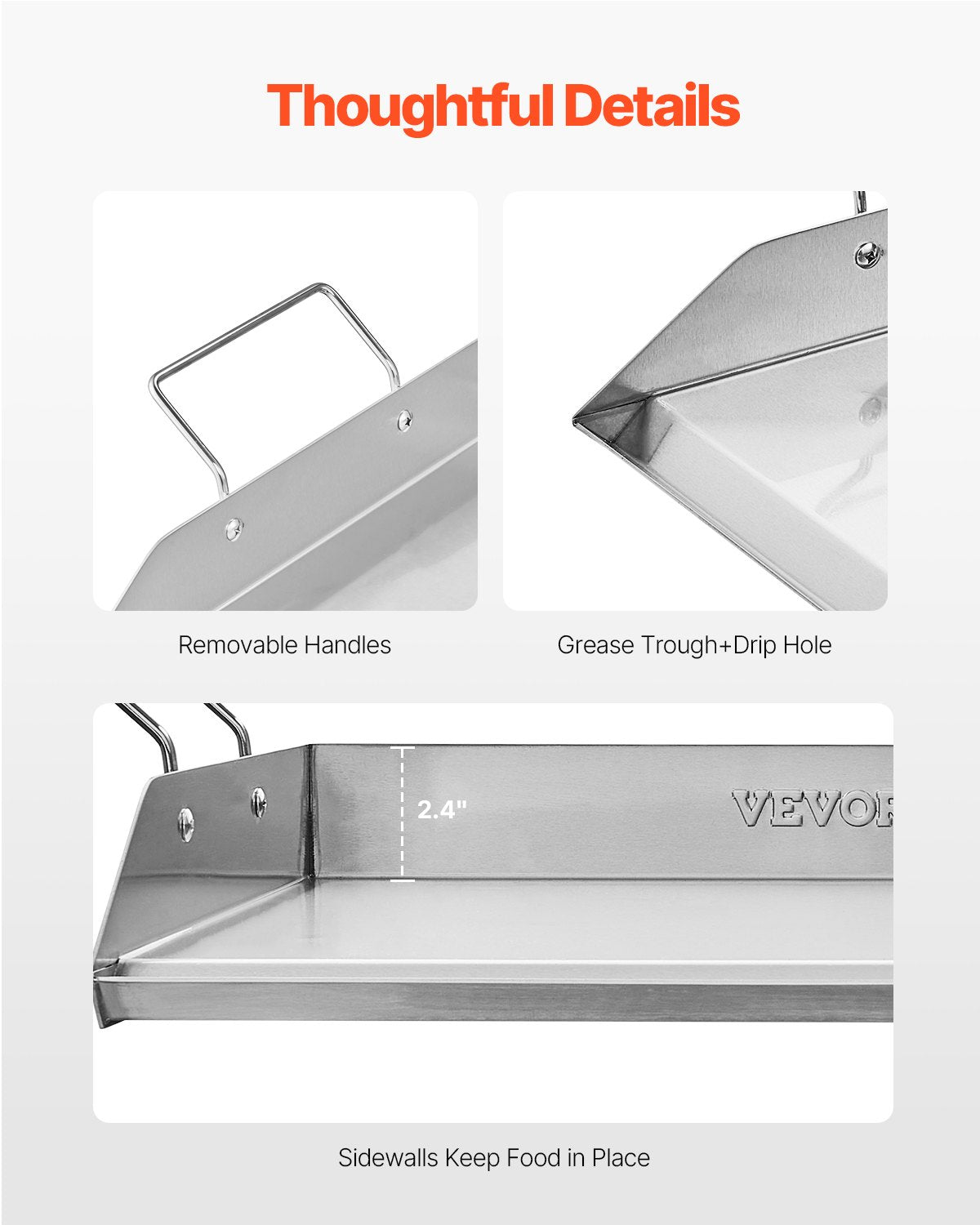 Stekplåt i rostfritt stål, 18x16 tum universal platt rektangulär platta, gasgrillstekplåt för BBQ-grill, teppanyaki, bärbart familjeköksredskap med handtag, för camping, tailgating-fest