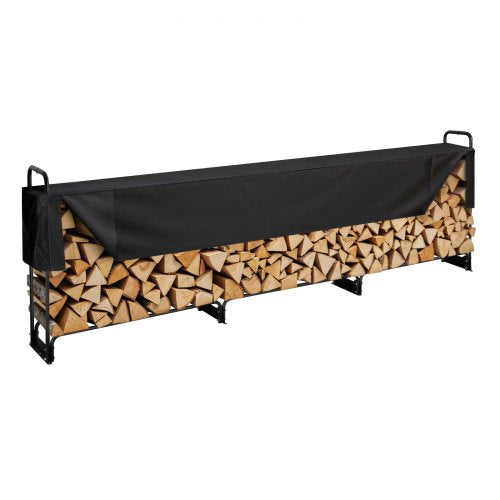 3.9m Outdoor Firewood Rack with Cover, 386 cm x 36 cm x 117 cm, Heavy Duty Firewood Holder & 600D Oxford Waterproof Cover for Fireplace, Patio, Indoor/Outdoor Log Storage Rack for 3/4 Cord of Firewood