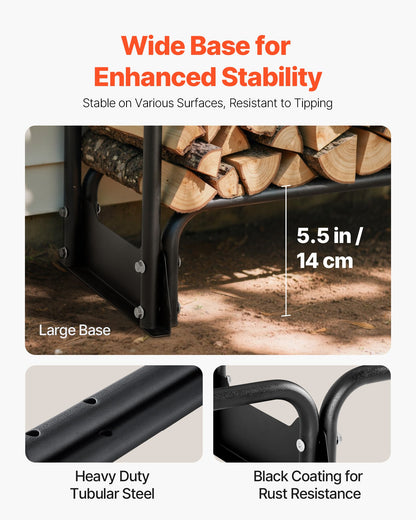 3.9m Outdoor Firewood Rack with Cover, 386 cm x 36 cm x 117 cm, Heavy Duty Firewood Holder & 600D Oxford Waterproof Cover for Fireplace, Patio, Indoor/Outdoor Log Storage Rack for 3/4 Cord of Firewood