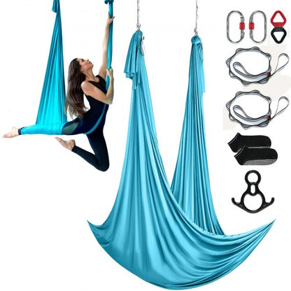 Aerial Silk & Yoga Swing, 11 Yards, Aerial Yoga Hammock Kit with 100gsm Nylon Fabric, Full Rigging Hardware & Easy Set-up Guide, Antigravity Flying for All Levels Fitness Bodybuilding, Blue
