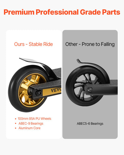 Trickscooter, kompletta trickscooters för barn i åldrarna 11-13 år, tonåringar, vuxna, pojkar och flickor, freestyle street rider för mellannivåer och nybörjare, lättviktigt aluminiumdäck, ABEC-9-kullager