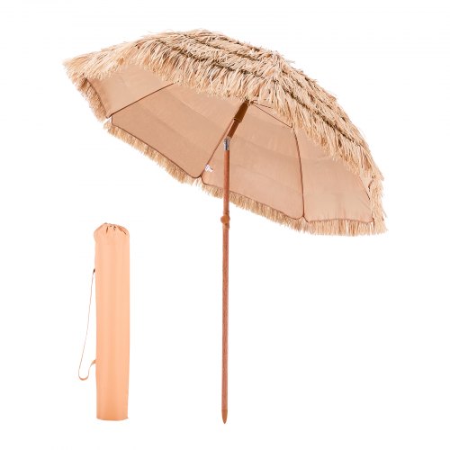 Tiki Umbrella, 6 ft Thatched Patio Umbrella with Tilt, Hawaiian Style Beach Parasol with Durable PP Thatch and 8 Metal Ribs, Grass Pool Umbrellas for Beach, Patio, Poolside, Backyard & Garden