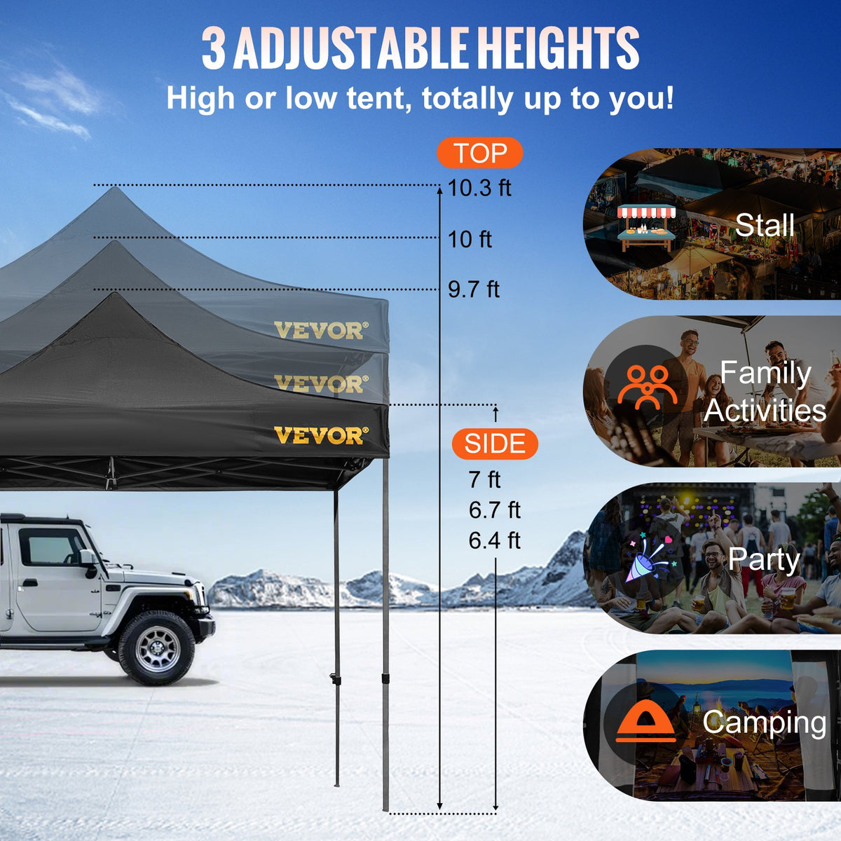 304.8 x 304.8 cm Pop Up Canopy Tent, Outdoor Patio Gazebo Tent with Removable Sidewalls and Wheeled Bag, UV Resistant Waterproof Instant Gazebo Shelter for Party, Garden, Backyard, Black