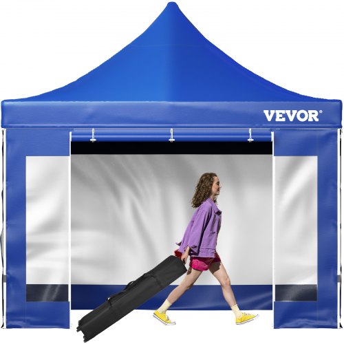 304,8 x 304,8 cm popup-tält med tak, utomhuspaviljongtält med avtagbara sidoväggar och hjulförsedd väska, UV-resistent vattentätt direktpaviljongtält för fest, trädgård, bakgård, blå