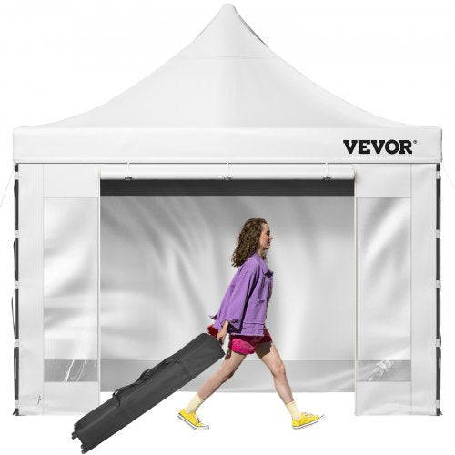 304,8 x 304,8 cm popup-tält med tak, utomhuspaviljongtält med avtagbara sidoväggar och hjulförsedd väska, UV-resistent vattentätt direktpaviljongtält för fest, trädgård, bakgård, vit