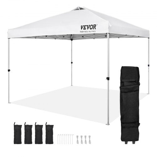 Pop Up-partytält med tak 304,8 x 304,8 cm med bärbar väska för camping, vitt