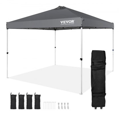Pop Up-tält med tak, 3 x 3 meter, 250 D PU silverbelagd presenning, med bärbar rullväska och 4 sandsäckar, vattentät och solskyddande paviljong för utomhusfester, camping, kommersiella evenemang, mörkgrå