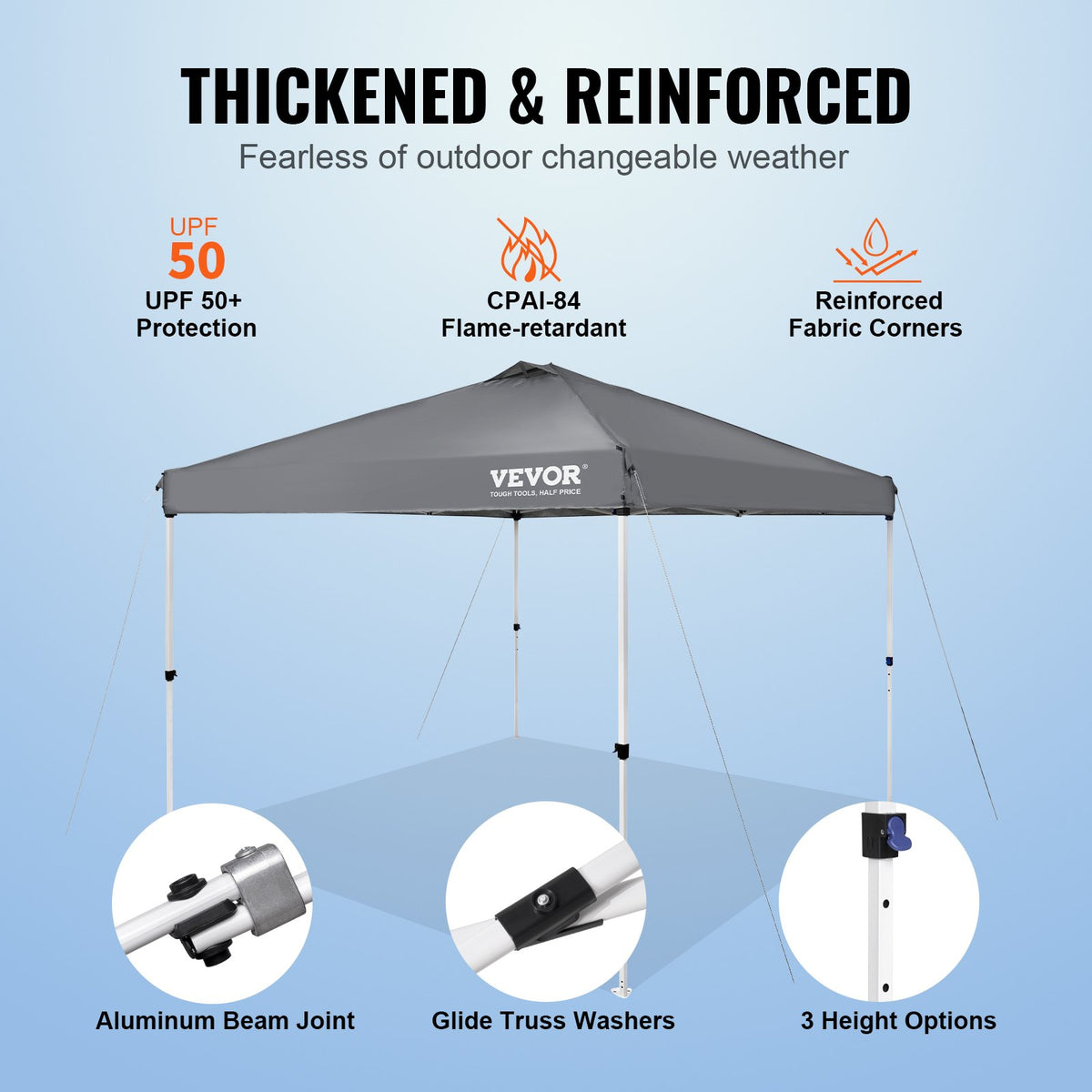 Pop Up-tält med tak, 3 x 3 meter, 250 D PU silverbelagd presenning, med bärbar rullväska och 4 sandsäckar, vattentät och solskyddande paviljong för utomhusfester, camping, kommersiella evenemang, mörkgrå