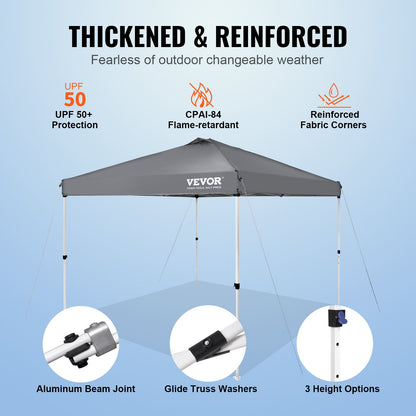 Pop Up-tält med tak, 3 x 3 meter, 250 D PU silverbelagd presenning, med bärbar rullväska och 4 sandsäckar, vattentät och solskyddande paviljong för utomhusfester, camping, kommersiella evenemang, mörkgrå