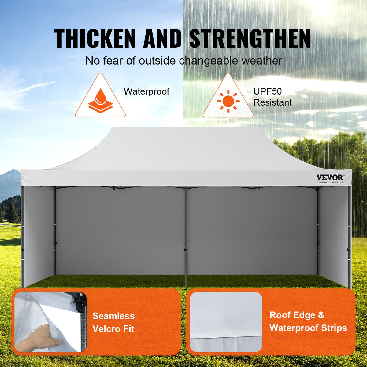 Pop Up-tält med tak, paviljongtält 3,05 x 6,1 m med sidoväggar och väska, vitt