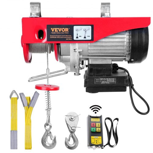 Elektrisk lyftanordning, 798 kg lyftkapacitet, 1450W 220V elektrisk stålvinsch med trådlös fjärrkontroll, 1219 cm lyfthöjd med enkel kabel och motor i ren koppar, för garage, lager, fabrik