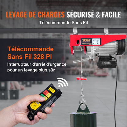 Electric Hoist 2200 lb Electric Winch Wire Rope 1600W 220V Wireless Remote Control Lifting Electric Jack Portable Winch Electric Capstan