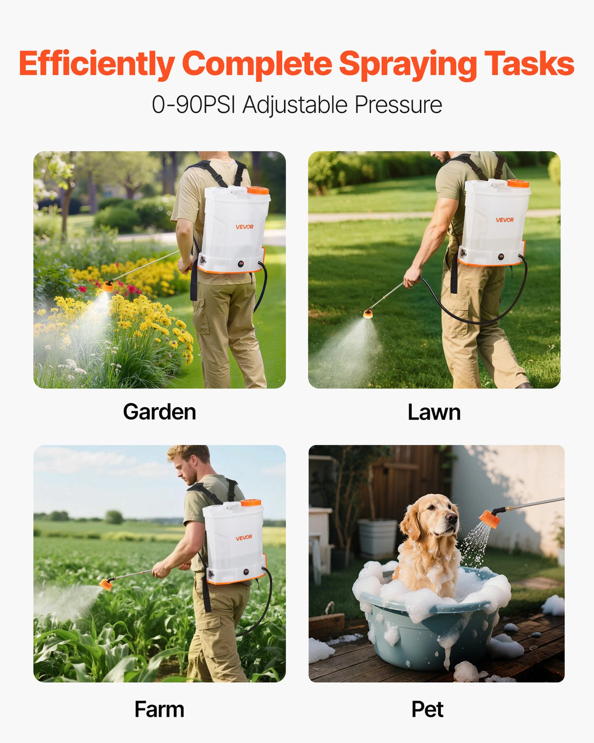 Battery Powered Backpack Sprayer, 12L Powerful Electric Backpack Sprayer, 2 Retractable Wands & 5 Nozzles, Adjustable 0-90 PSI, 2 Hour Runtime, Portable Weed Sprayers for Yard Garden Lawn