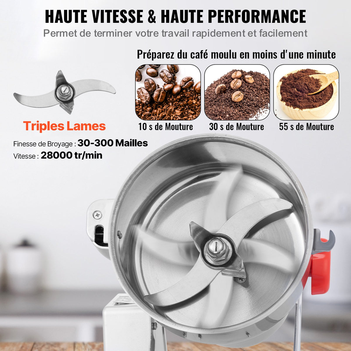 1000g elektrisk spannmålskvarn, höghastighets 3000W kommersiella kryddkvarnar, pulvermaskin i rostfritt stål, för torra spannmål, kryddor, spannmål, kaffe, majs, peppar, svängtyp