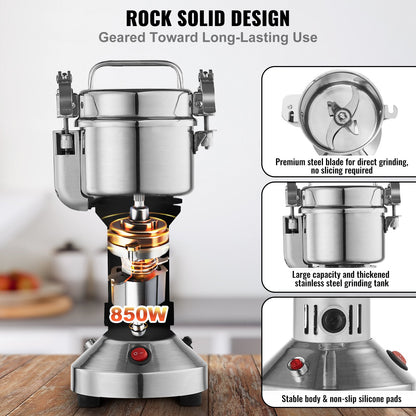 150g Electric Grain Mill Grinder, High Speed 850W Commercial Spice Grinders, Stainless Steel Pulverizer Powder Machine, for Dry Grains Spices Cereals Coffee Corn Pepper, Straight Type