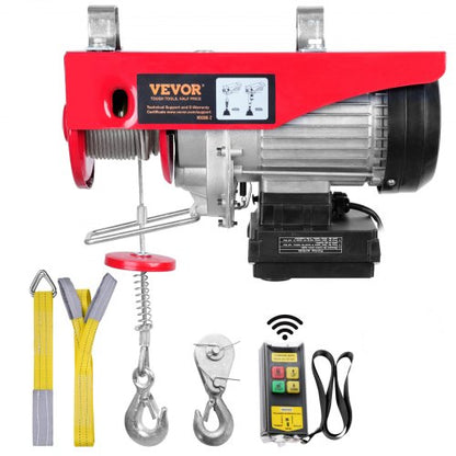 Electric Hoist, 399.2 kg Lifting Capacity, 850W 220V Electric Steel Wire Winch with Wireless Remote Control, 1219 cm Single Cable Lifting Height & Pure Copper Motor, for Garage Warehouse Factory