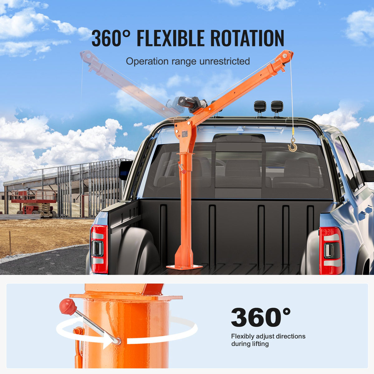 Electric Pickup Truck Crane Hoist Crane 499 kg 360° Swivel Hoist Lift