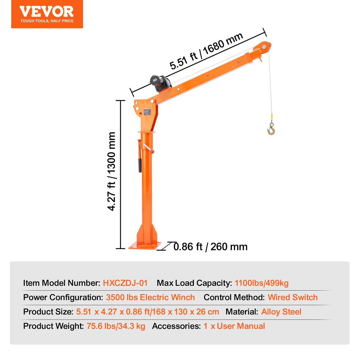 Electric Pickup Truck Crane Hoist Crane 499 kg 360° Swivel Hoist Lift