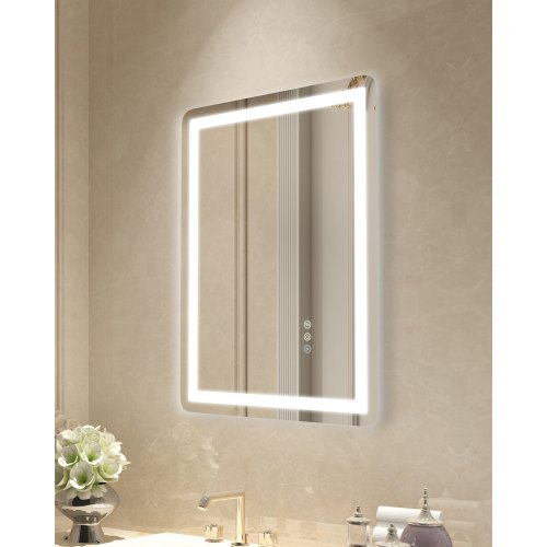 LED-badrumsspegel, 50 x 70 cm LED-badrumsspegel med frontbelysning och bakgrundsbelysning, imfri spegel med minne och belysning, steglöst dimbar badrumsspegel i 3 färger, väggmonterad