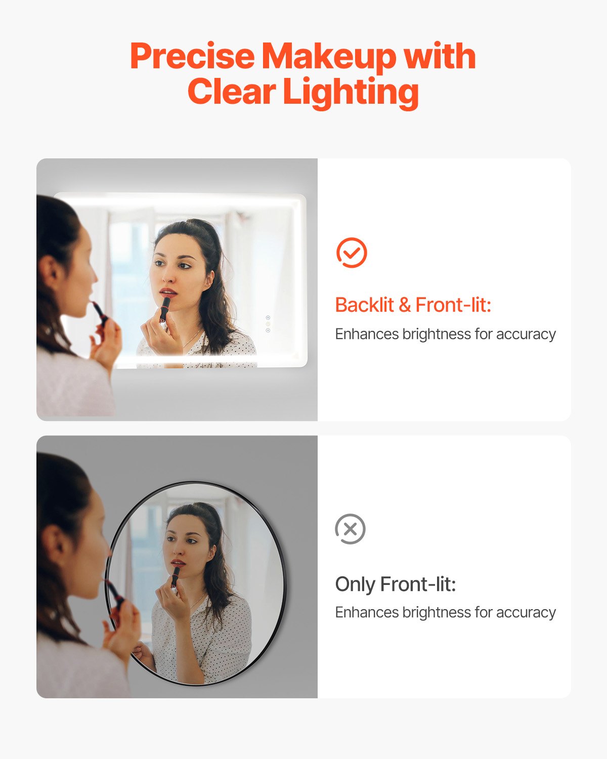 LED-badrumsspegel, 70 x 100 cm LED-badrumsspegel med frontbelysning och bakgrundsbelysning, imfri spegel med minne och belysning, steglöst dimbar badrumsspegel i 3 färger, väggmonterad