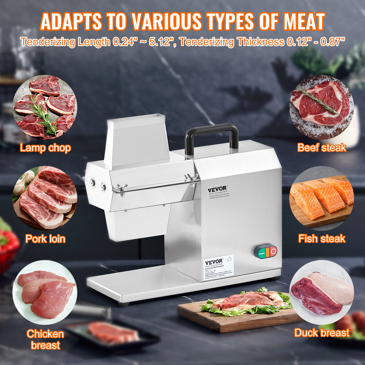 Commercial Meat Tenderizer, Heavy Duty Stainless Steel Kitchen Tool with Handle, Meat Tong, and Cleaning Brush, 450W Electric Meat Tenderizer Machine for Beef, Turkey, Chicken, Pork, and Fish