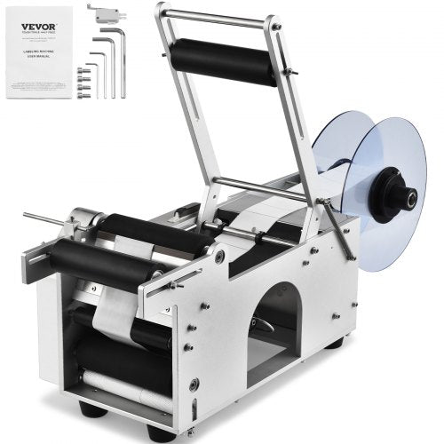 Halvautomatisk rund etiketteringsmaskin, 20-50 st/min, elektrisk etikettapplikator för runda flaskor, rund flasketiketteringsmaskin lämplig för flaskdiameter 2-12 cm (med pressstång)