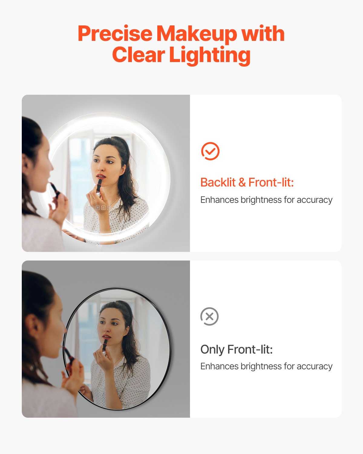 LED-badrumsspegel, 60 cm rund LED-badrumsspegel med frontbelysning och bakgrundsbelysning, imfri spegel med minne och belysning, steglöst dimbar badrumsspegel med 3 färger, väggmonterad