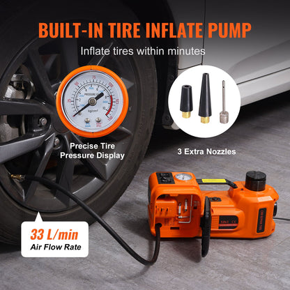 Electric Hydraulic Car Floor Jack 5 Ton 12V Built-in Tire Inflator Pump