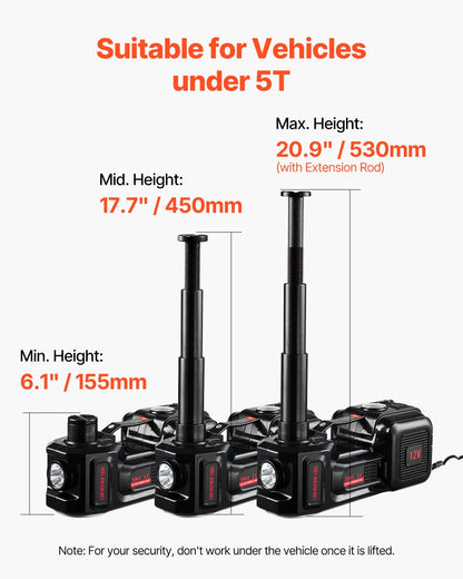 Eldomkraft, 5 ton/11000 lbs, hydraulisk domkraftslyft med inbyggd pump, 12V däckbyte med elektrisk slagnyckel och LED-lampa, bärbar domkraftssats för sedan, SUV, lastbil