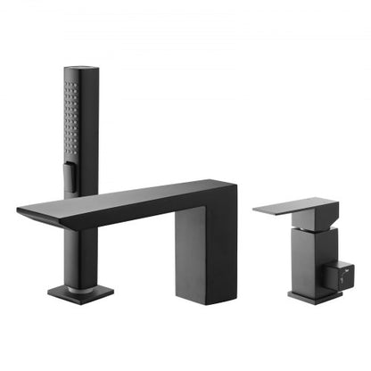 Roman Tub Faucet, 3 Hole Waterfall Bathtub Faucet, Roman Bathtub Faucets Set with Shower Head & 1 Handle, Deck Mount Bath Tub Faucets Set for Baby Care, Matte Black, Stainless Steel, Drip-Free