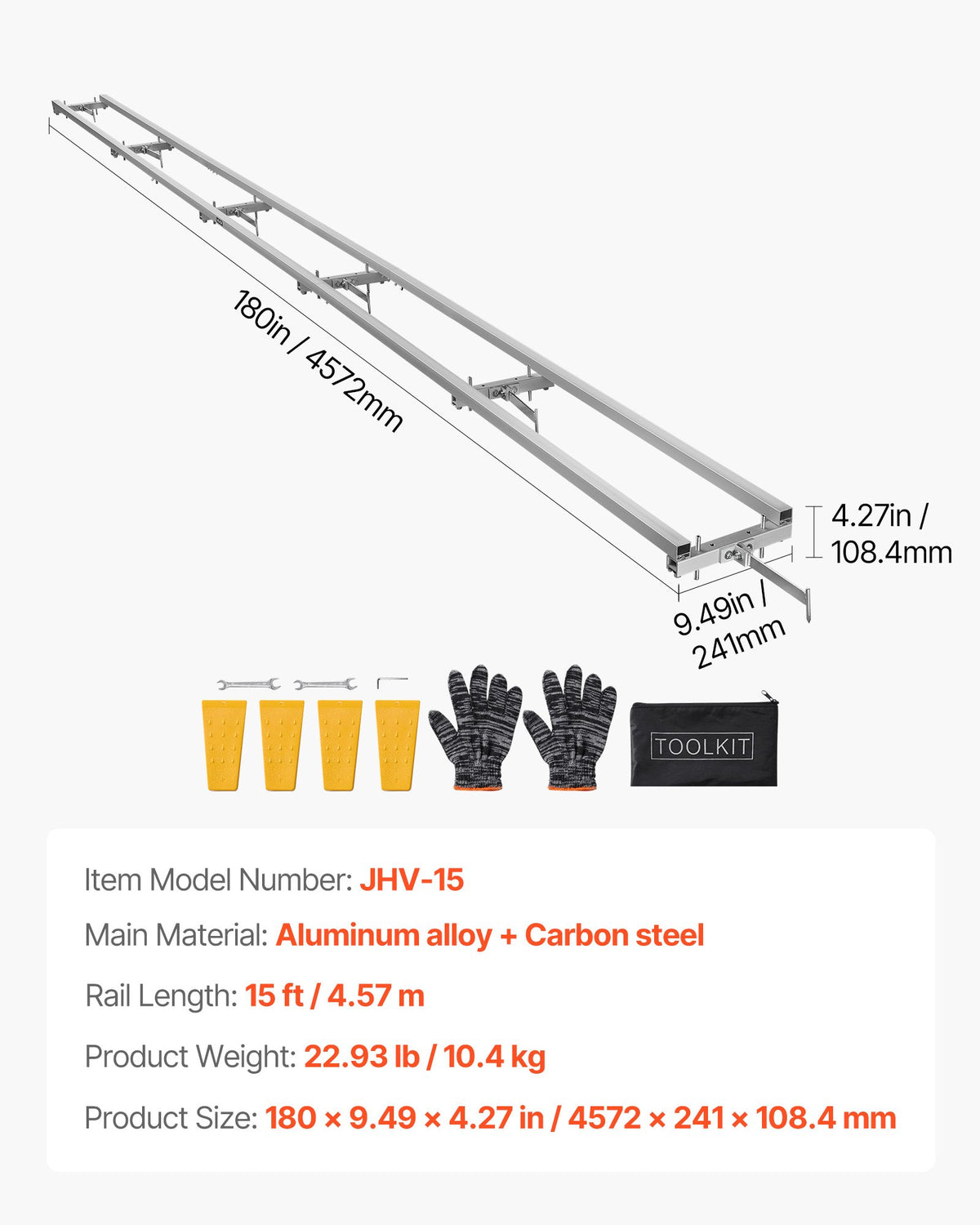Rail Mill Guide System, 4.57 m 6 Crossbar Chainsaw Mill Kits, Aluminum Saw Milling Rails System Works with Chainsaw, 4 Wedges, Adjustable Rail Milling Guide Kit for Builders Woodworkers