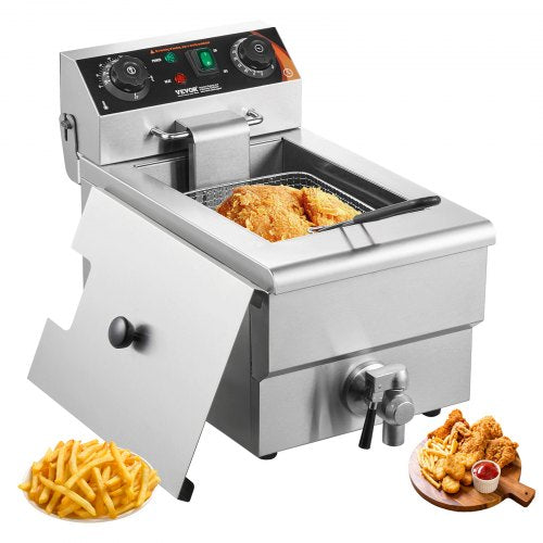 Kommersiell fritös, 3000W elektrisk bänkfritös med korg, 11,6 Qt / 11L rostfrittös med enkel olja, tids- och temperaturkontroll, överhettningsskydd, för köksrestaurangbruk