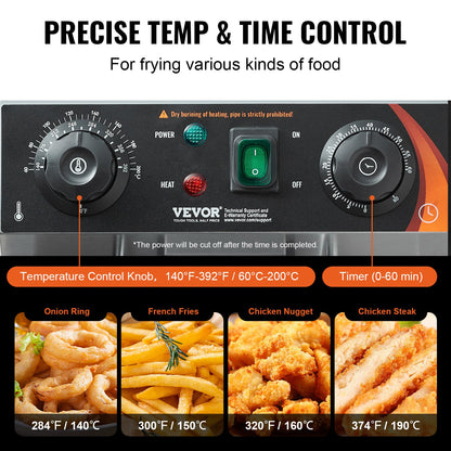 Kommersiell fritös, 3000W elektrisk bänkfritös med korg, 11,6 Qt / 11L rostfrittös med enkel olja, tids- och temperaturkontroll, överhettningsskydd, för köksrestaurangbruk