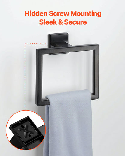 Matte Black Bathroom Hardware Set, 5 Pieces Stainless Steel Bathroom Accessories Set, 24-inch Towel Bar, Towel Rack, 2 Robe Towel Hooks, Toilet Paper Holder, for Bath Room, Wall Mounted