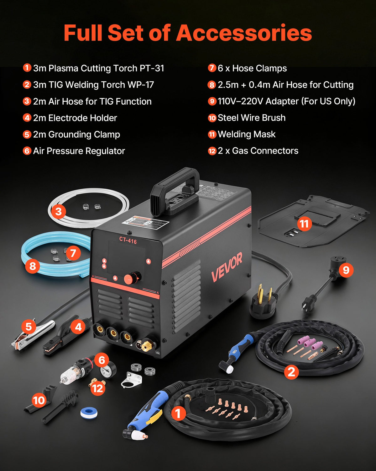 3-in-1 Plasma Cutter Welder Combo - CUT/TIG/MMA, 50A Plasma Cutting Machine & 200A TIG Stick Welder, LED Digital Display with 2T/4T/PA/PT Function for Home Repairs, Workshops, 220V