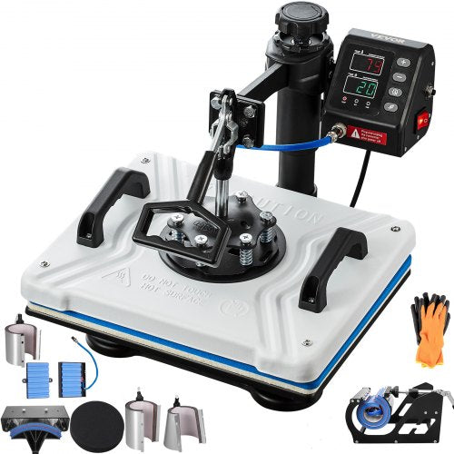 Värmepress 30,5x38,1 cm 10-i-1 värmepress 1000W värmepressmaskin med 360° rotation, svängbar vit värmepress, T-shirtsublimeringsmaskin, dubbelrörsvärme för gör-det-själv-pennor, kepsar, muggar och skjortor