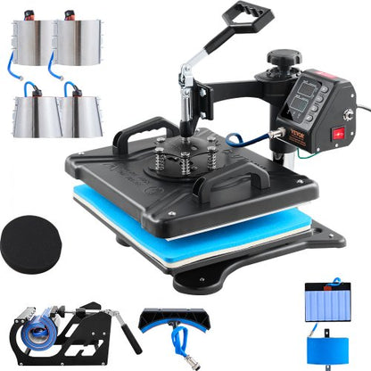 Värmepress 30,5x38,1 cm 10-i-1 värmepress 1000W värmepressmaskin med 360° rotation, svängbar svart 10-i-1 T-shirt sublimeringsmaskin, dubbelrörsvärme för gör-det-själv-pennor, kepsar, muggar och skjortor
