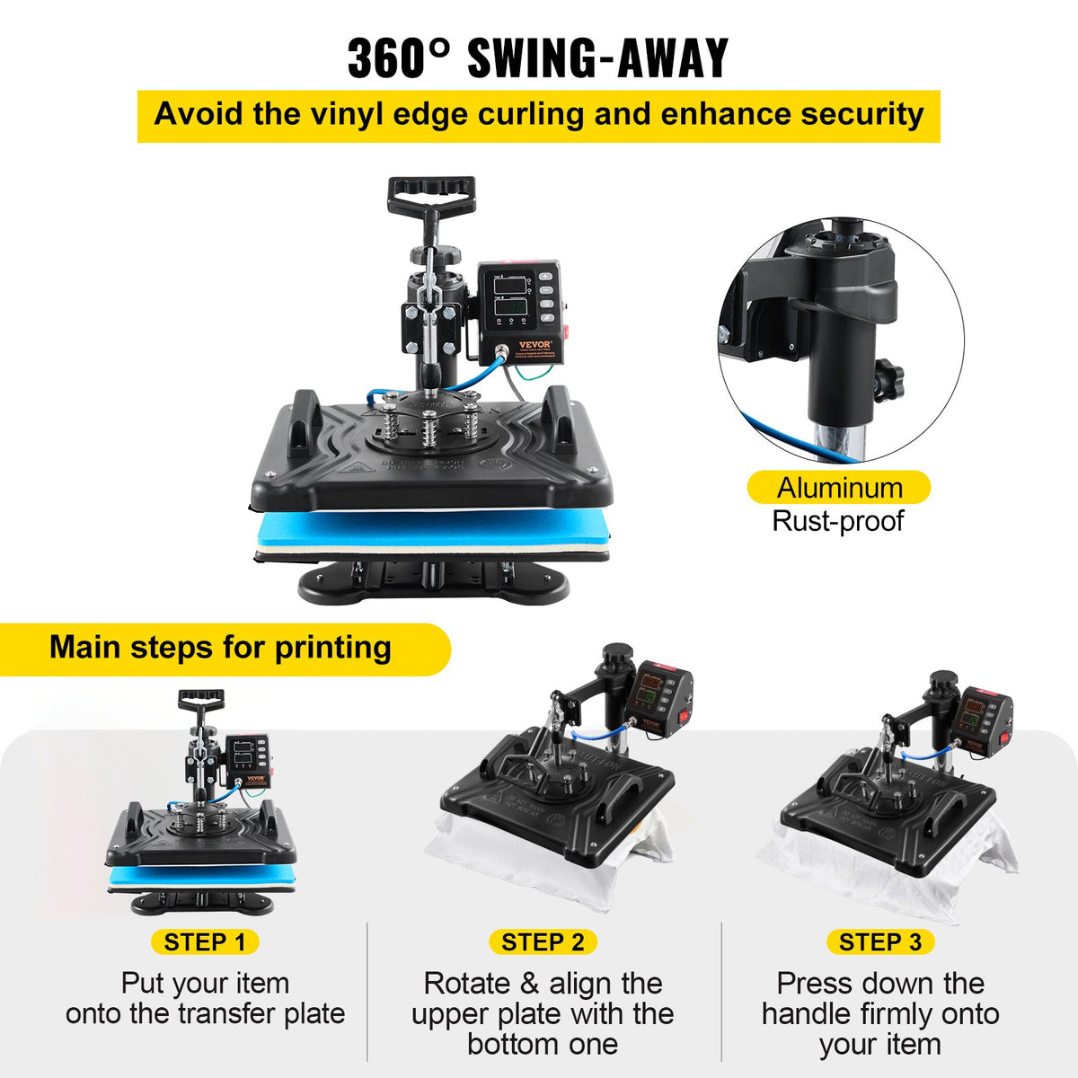Värmepress 30,5x38,1 cm 10-i-1 värmepress 1000W värmepressmaskin med 360° rotation, svängbar svart 10-i-1 T-shirt sublimeringsmaskin, dubbelrörsvärme för gör-det-själv-pennor, kepsar, muggar och skjortor