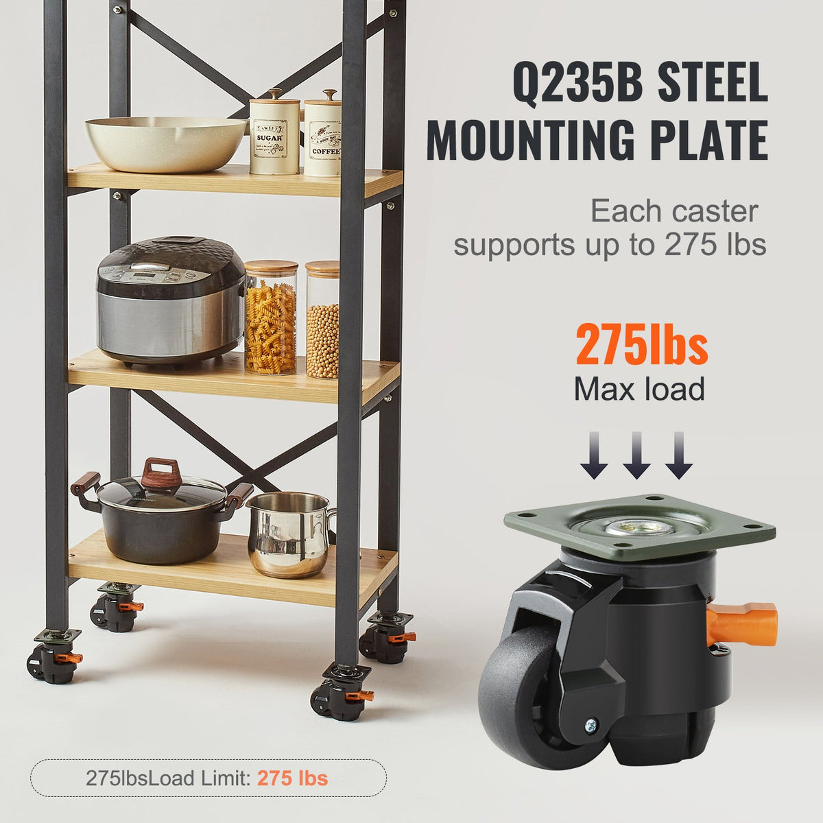 Nivellerande hjul, set om 4, 499 kg total lastkapacitet, 5,1 cm, kraftiga med uppgraderad handtagsdesign, 360 graders svängbara hjul, justerbara hjul med fötter för arbetsbänk, maskin