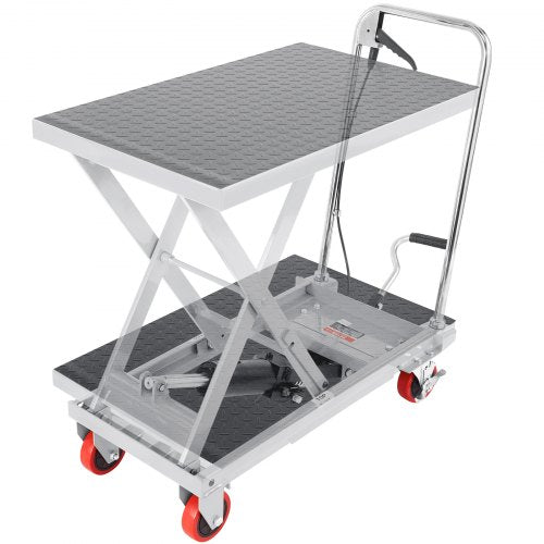 Hydraulisk lyftbordsvagn, 500 kg kapacitet 28,5" lyfthöjd, manuellt enkel saxlyftbord med 4 hjul och halkfri dyna, hydraulisk saxvagn för materialhantering, grå