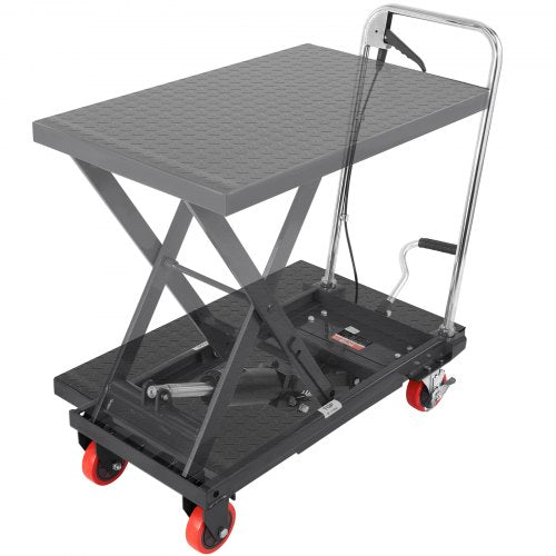 Hydraulisk lyftbordsvagn, 500 kg kapacitet 28,5" lyfthöjd, manuellt enkel saxlyftbord med 4 hjul och halkfri dyna, hydraulisk saxvagn för materialhantering, svart