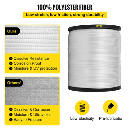 1250 kg polyesterdragtejp, 3153' x 1/2" platt tejp för tråd- och kabelrör, arbetsvariabla funktioner, platt rep för dragning/lastning/packning i alla väderförhållanden