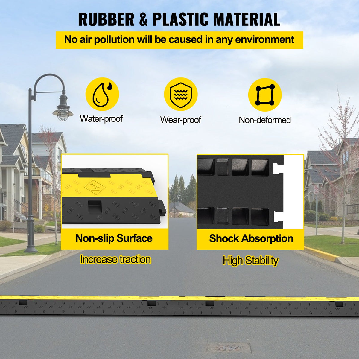 Cable Protector Ramp 101x24.5x5 cm , 5 Packs 2 Channels Speed Bump Hump, Rubber Modular Speed Bump Rated 4989.5 kg Load Capacity, Protective Wire Cord Ramp Driveway Rubber Traffic Speed Bumps Cable Protector