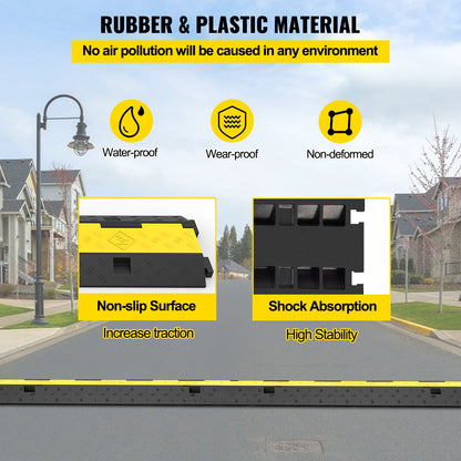 Cable Protector Ramp 101x24.5x5 cm , 5 Packs 2 Channels Speed Bump Hump, Rubber Modular Speed Bump Rated 4989.5 kg Load Capacity, Protective Wire Cord Ramp Driveway Rubber Traffic Speed Bumps Cable Protector
