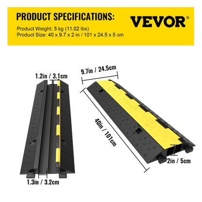 Cable Protector Ramp 101x24.5x5 cm , 5 Packs 2 Channels Speed Bump Hump, Rubber Modular Speed Bump Rated 4989.5 kg Load Capacity, Protective Wire Cord Ramp Driveway Rubber Traffic Speed Bumps Cable Protector