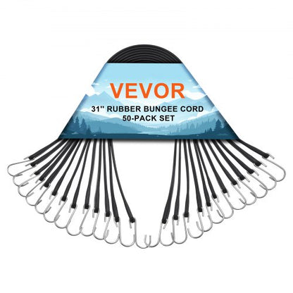50-delad platt bungee-lina, 19,8 mm kraftiga bungee-remmar med stål-S-krokar, 31" elastiskt bungee-rep för last, presenningar, lastbilar och tält, svart
