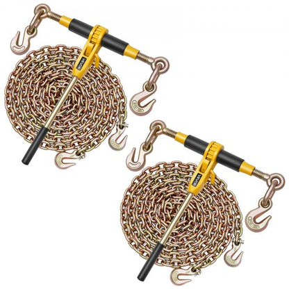 Ratchet Chain Binder, 8 mm x 3 m G80 Chains, 3629 kg Working Load of Ratchet Load Binder, Chains and Binders Set, Tie Down Hauling Chain Binders for Hauling, Towing, Logging, Lifting