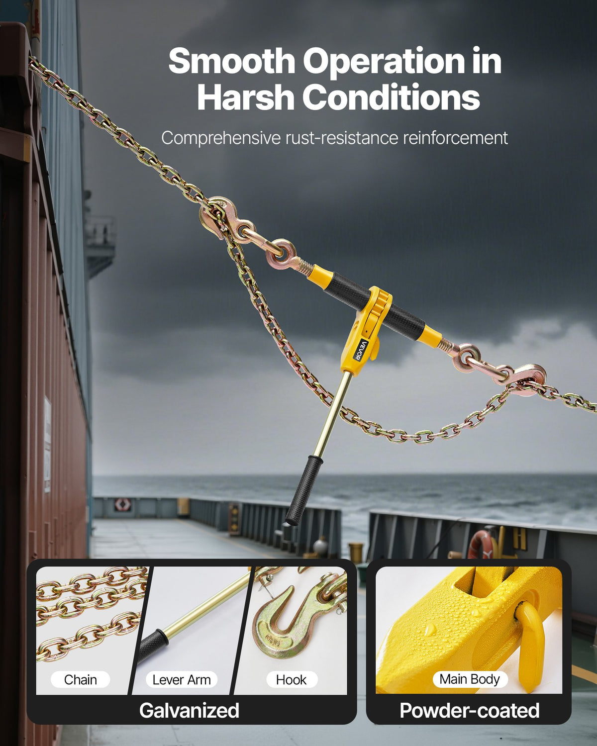 Ratchet Chain Binder, 8 mm x 3 m G80 Chains, 3629 kg Working Load of Ratchet Load Binder, Chains and Binders Set, Tie Down Hauling Chain Binders for Hauling, Towing, Logging, Lifting