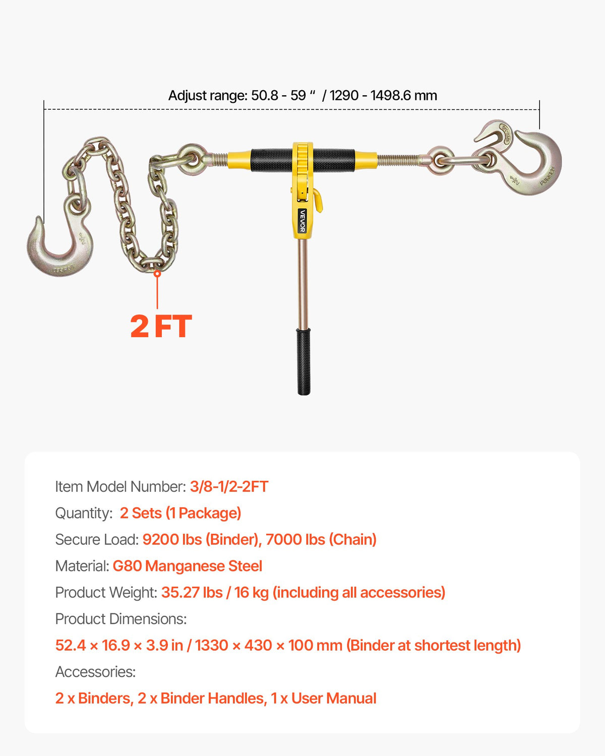 Ratchet Chain Binder, 4173 kg Working Load, Chain Binders Compatible with 10-12.7 mm Chains, Heavy Duty Ratchet Load Binder with Handles for Truck, Tie Down, Hauling, Towing, Logging